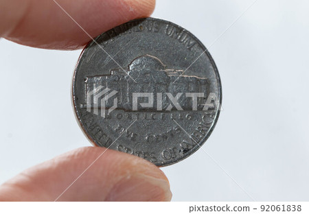 American money, 5 cent coins (back side) American money, 5 cent coins (back side) 92061838