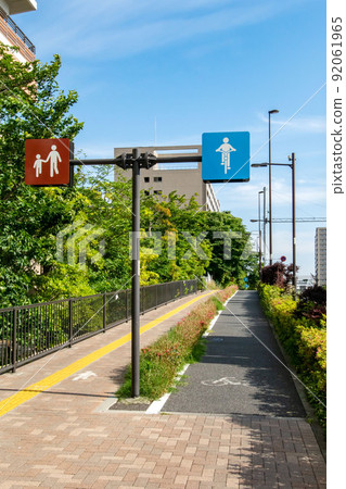 Shinonome, Koto-ku, Tokyo, bicycle lane on the sidewalk 92061965