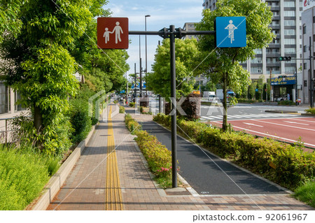 Shinonome, Koto-ku, Tokyo, bicycle lane on the sidewalk 92061967