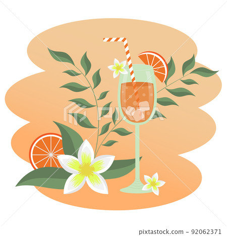 Cocktail in a glass with orange and ice. Cocktail in a glass with orange and ice. 92062371