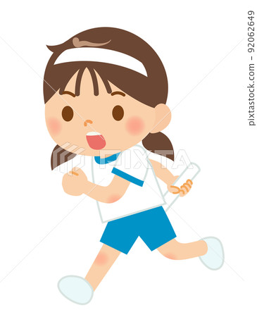 一個拿著接力棒在接力賽中奔跑的女孩 92062649