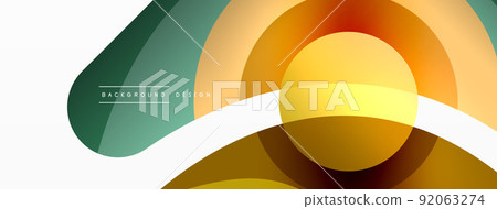 Abstract background with color geometric shapes. Beautiful minimal backdrop with round shapes circles and lines. Geometrical design. Vector illustration 92063274