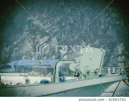 黑尾鷗聚集在漁船上 92063782