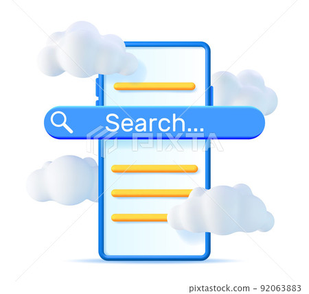 3D Smartphone with Search Bar in Clouds Isolated. 92063883