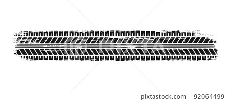 Auto tire tread grunge element. Car and motorcycle tire pattern, wheel tyre tread track. Black tyre print. Vector illustration isolated on white background 92064499