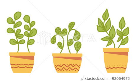 Set of simple Vector houseplants and flowers in pots. Vector flat illustration 92064973