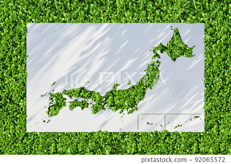 A green map of Japan with the image of environmental consideration, reflecting the shadow of the morning sun A green map of Japan with the image of environmental consideration, reflecting the shadow of the morning sun 92065572