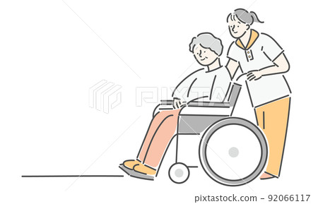 Illustration of a senior female care staff in a wheelchair 92066117