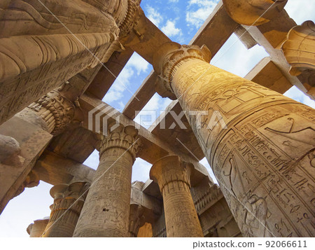 Ruins of the Temple of Kom Ombo in the Nile river at sunset, Egypt 92066611