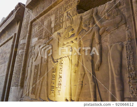 Ruins of the Temple of Kom Ombo in the Nile river at sunset, Egypt Ruins of the Temple of Kom Ombo in the Nile river at sunset, Egypt 92066612