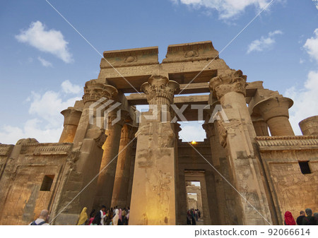 Ruins of the Temple of Kom Ombo in the Nile river at sunset, Egypt 92066614