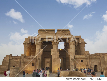 Ruins of the Temple of Kom Ombo in the Nile river at sunset, Egypt Ruins of the Temple of Kom Ombo in the Nile river at sunset, Egypt 92066616