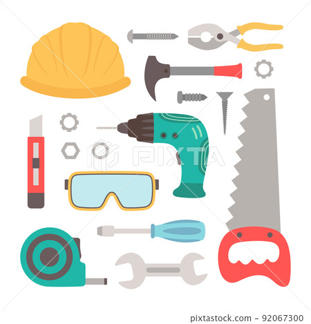 vector illustration of cartoon construction tools in flat style 92067300