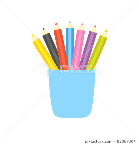 color pencils in cup stationery isolated on white 92067304