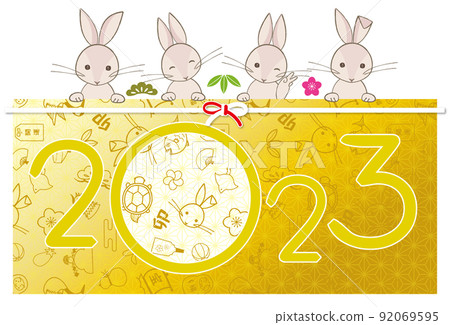 2023 年新年賀卡 2023 帶字框的兔子 2023 年新年賀卡 2023 帶字框的兔子 92069595