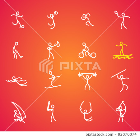 Sport icons set. Vector outline isolated sports theme signs for web or app. Editable stroke template. Stylized sportsman pictogram, contour doodles people figure Sport icons set. Vector outline isolated sports theme signs for web or app. Editable stroke template. Stylized sportsman pictogram, contour doodles people figure 92070074