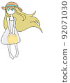 Illustration of a blonde girl wearing a light blue hat and holding a bag 92071030