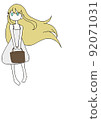 Illustration of a blonde girl with a brown bag 92071031