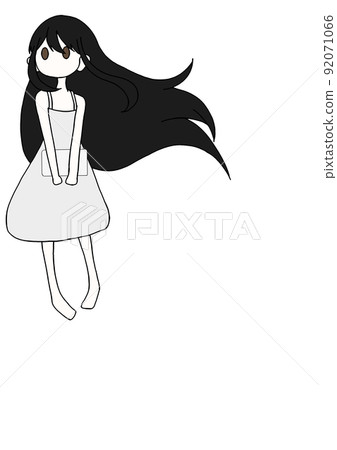 Illustration of a black-haired girl with a white clutch bag 92071066