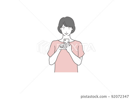 一個女人看著智能手機的插圖 一個女人看著智能手機的插圖 92072347