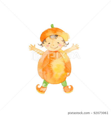 Halloween, a child disguised as a pumpkin Halloween, a child disguised as a pumpkin 92073061