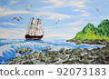 Sailing ship and coast 92073183