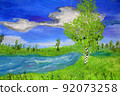 Birch and river. Impressionism painting 92073258