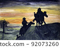 Caravan in desert. Impressionism painting 92073260