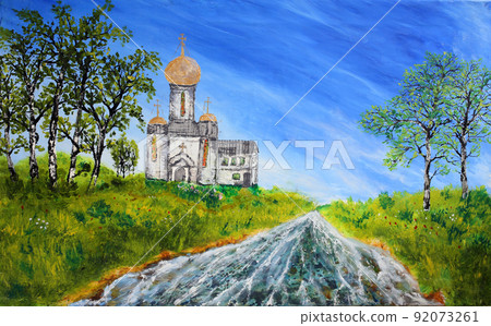Orthodox church and river Orthodox church and river 92073261