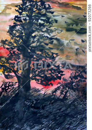 Old oak and storm. Expressionism abstract 92073266