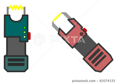 Illustration of a dangerous stun gun used in crime prevention 92074335