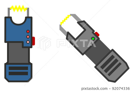 Illustration of a dangerous stun gun used in crime prevention 92074336