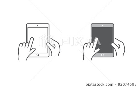 Set of Icons with Hands Holding Smart Device with Gestures Set of Icons with Hands Holding Smart Device with Gestures 92074595