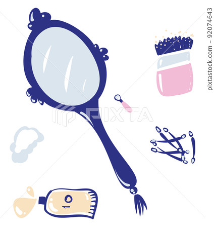 Vintage Blue hand mirror isolated on white vector icon illustration with accessories Vintage Blue hand mirror isolated on white vector icon illustration with accessories 92074643