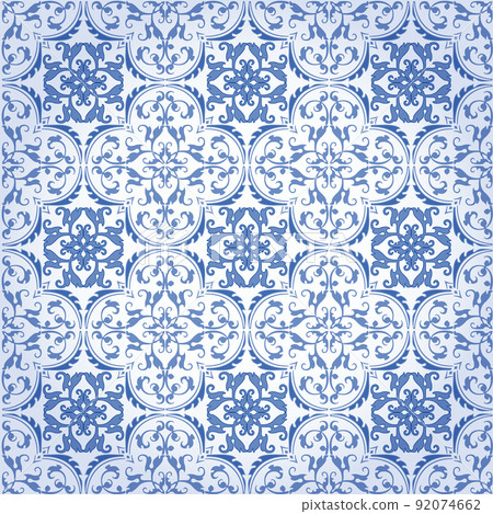 Seamless Damask Background Pattern Design and Wallpaper Made of Turkish Texture Ceramic Tiles in Vector 92074662