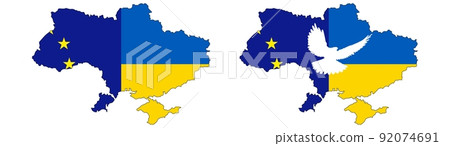 Map of the country against the colors of the national flag of Ukraine and the European Union. Map of the country against the colors of the national flag of Ukraine and the European Union. 92074691