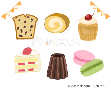 Handwritten illustration material set of colored pencil style sweets Handwritten illustration material set of colored pencil style sweets 92075520