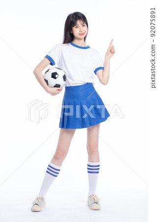 Asian female cheerleader on white background 92075891