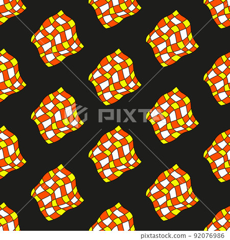 Psychedelic trippy acid rave pattern. Trendy abstract characters in cartoon style. For textiles, postcards, posters. Psychedelic trippy acid rave pattern. Trendy abstract characters in cartoon style. For textiles, postcards, posters. 92076986