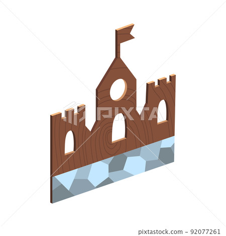 Wooden kid toy. Ecological figure of device for children. Ancient castle. Retro cartoon design playing tool for baby. No plastic Wooden kid toy. Ecological figure of device for children. Ancient castle. Retro cartoon design playing tool for baby. No plastic 92077261