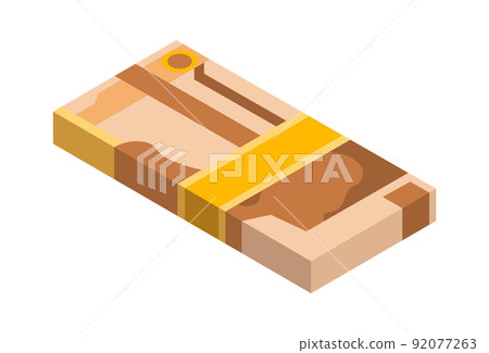 Isometric stack of money. Currency or cash icon. Bundle of banknotes. Stack of cash symbol. Bills in pack isolated on white background 92077263