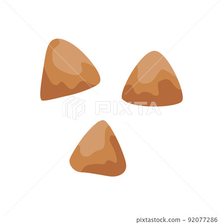 Snack for cat in triangle form. Vector dry food. Pet shop cat product. Flat cartoon icon isolated on white Snack for cat in triangle form. Vector dry food. Pet shop cat product. Flat cartoon icon isolated on white 92077286