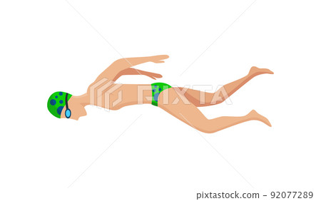 Swimmer character of swimming men in swimsuit, hat and glasses. People in action pose or engaged water sport. Colorful vector illustration in cartoon style isolated on white background Swimmer character of swimming men in swimsuit, hat and glasses. People in action pose or engaged water sport. Colorful vector illustration in cartoon style isolated on white background 92077289