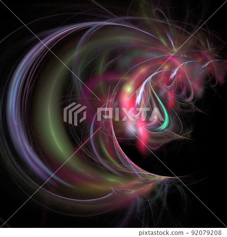 bright abstract linear background, pink purple digital drawing on black, graphics, design 92079208