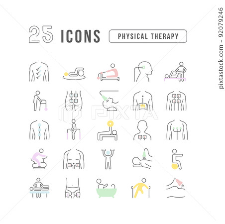 Set of linear icons of Physical Therapy 92079246