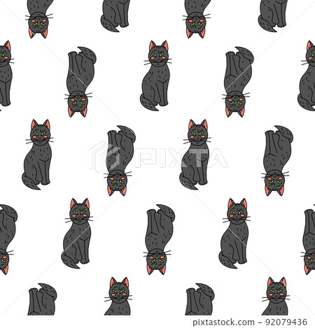 Halloween seamless pattern with cute cartoon black cats on white background Halloween seamless pattern with cute cartoon black cats on white background 92079436