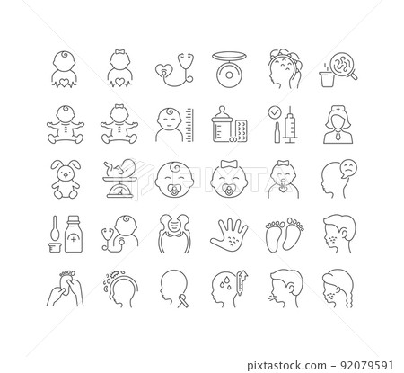 Set of linear icons of Pediatrics Set of linear icons of Pediatrics 92079591