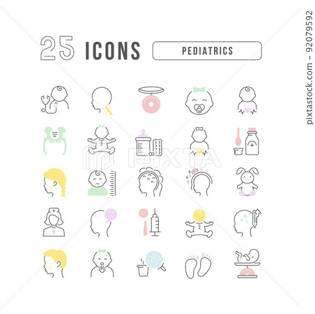 Set of linear icons of Pediatrics Set of linear icons of Pediatrics 92079592