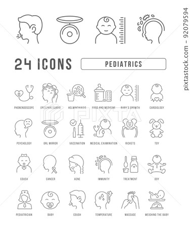 Set of linear icons of Pediatrics Set of linear icons of Pediatrics 92079594