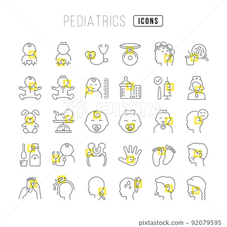 Set of linear icons of Pediatrics Set of linear icons of Pediatrics 92079595